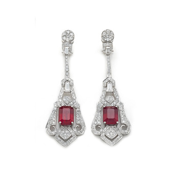 Marisa Perry Atelier Art Deco style 12.13ct ruby and 4.02ct diamond drop earrings