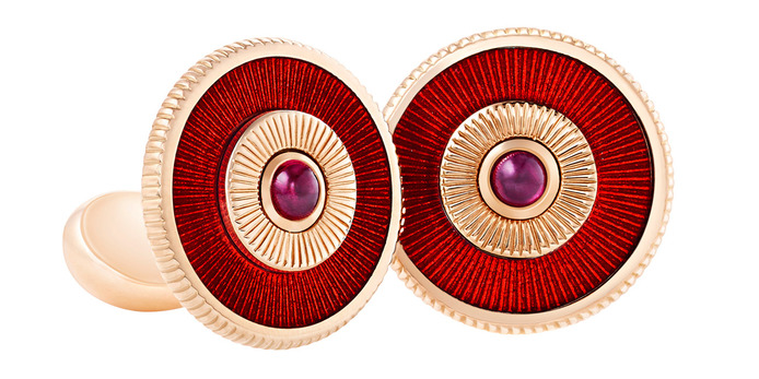 Fabergé cufflinks with red enamel and rubies set in rose gold