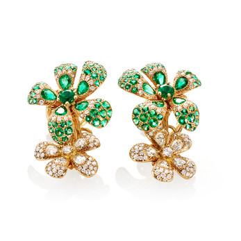 Chantecler flower earrings with tsavorites and diamonds