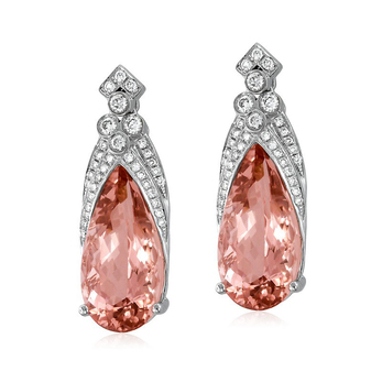 Yael Designs 'Paladin Sunrise’ earrings with morganite, ideal cut diamonds and 18k rose gold