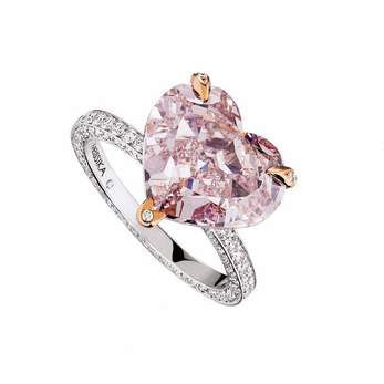 Messika ring with heart-shaped pink diamond, diamond pavé and 18k white gold