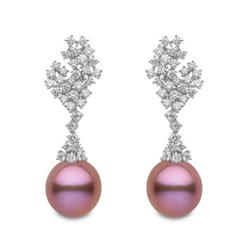 Yoko London ‘Blossom' collection earrings with 4.66ct diamonds, freshwater pink pearl and 18k white gold