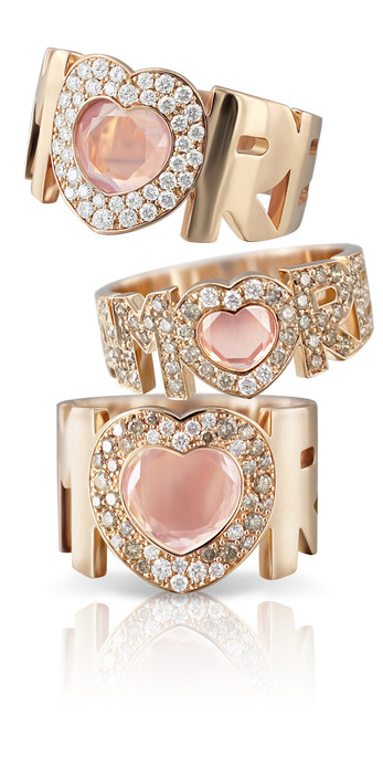 Pasquale Bruni rings with diamonds and rose quartz in rose gold