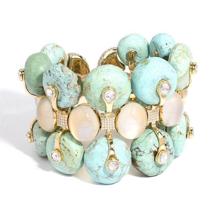 Cuff in turquoise, moonstone and diamonds