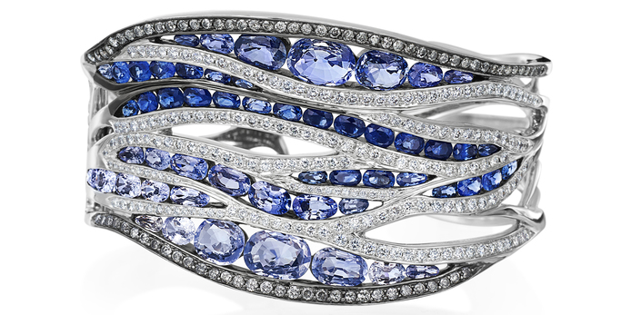 'Wave' cuff in sapphires and diamonds