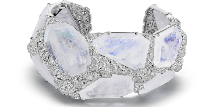 'Aialick' cuff from the 'Glacier' collection with moonstone and diamonds 
