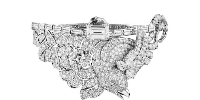 'Coromandel' bracelet from the 'Précieux Envol' collection with emerald cut and brilliant cut diamonds in 18k white gold