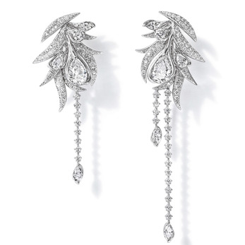 'Lueur du Jour' earrings from 'Ritz Paris' collection with pear cut, brilliant cut and marquise cut diamonds totalling 5.27ct in platinum
