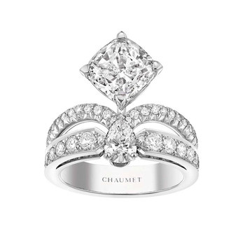 'Eclat Floral' ring from the 'Joséphine Aigrette' collection with 3.08ct cushion cut, and 0.40ct brilliant cut and pear cut diamonds in platinum 