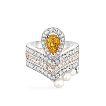 'Josephine Aigrette' ring with diamonds, 0.60ct citrine and pearls in 18k white gold