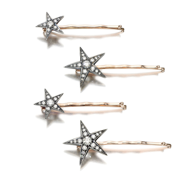 'Star' hair accessories with diamonds in 18k blackened and gold 
