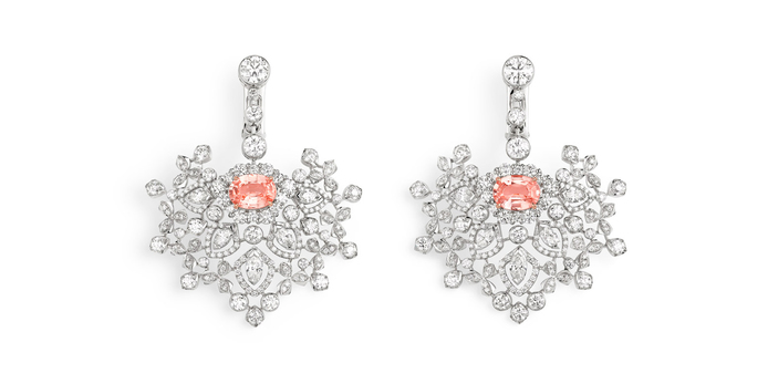 'Promenades Imperiale' earrings with 1.71ct Madagascan Padparadscha sapphire and diamonds