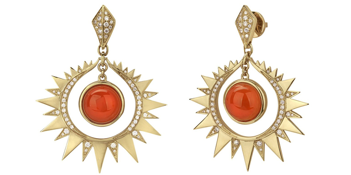 'Aruna' earrings with 9.88ct carnelians and 0.81ct diamonds in 18k yellow gold
