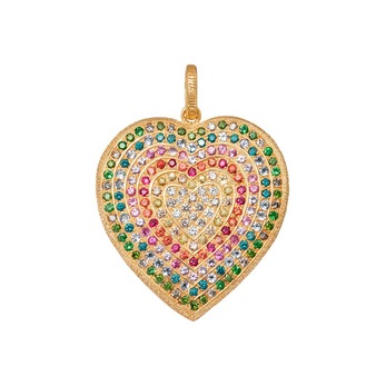'Rainbow Pavé Heart' pendant with multicoloured sapphires in 18k rose gold