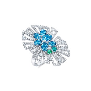 'Couture' collection ring with midnight aquamarines, Paraiba tourmalines and diamonds in 18k white gold