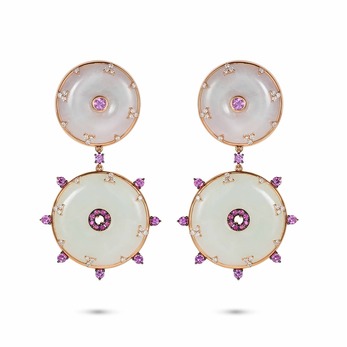 'Celeste' earrings with diamonds, pink sapphires and jade in 18k rose gold