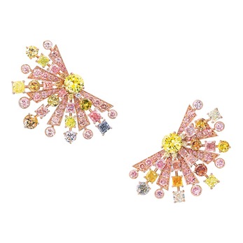 Earrings with 27ct multi-coloured round and cushion cut diamonds in 18k rose gold