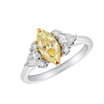 'Papillon' ring with 1.03ct marquise cut natural fancy yellow diamond and colourless diamonds in platinum and 18k gold 
