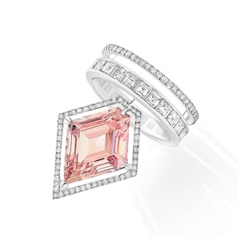 ‘Kite’ ring from the 'Private' collection with kite cut 6.14ct fancy intense pink diamond and colourless diamonds in 18k white gold