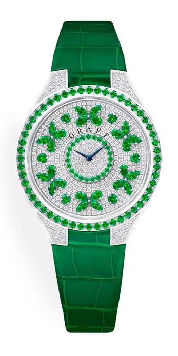 'Disco Butterfly' watch with emeralds and diamonds set in 18k white gold