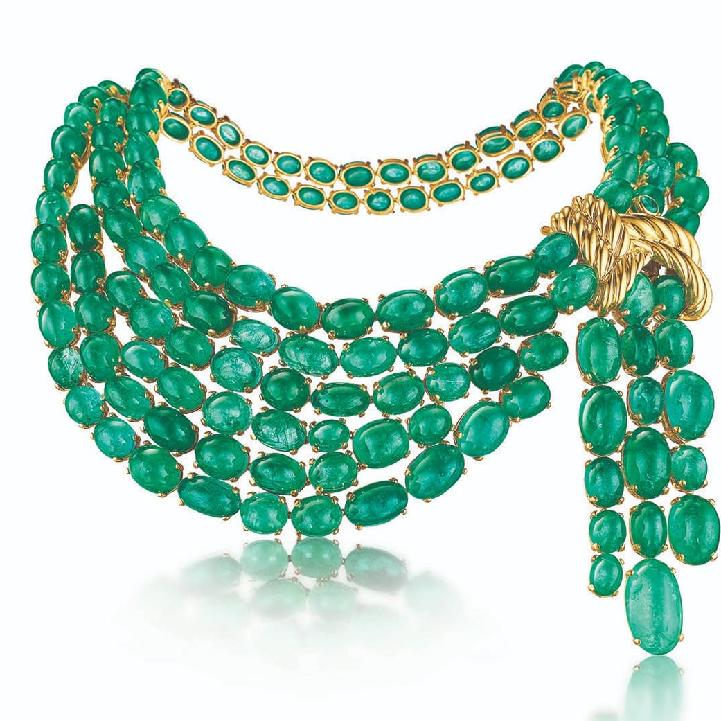 ‘Scarf’ necklace with 568ct cabochon emeralds in 18k yellow gold