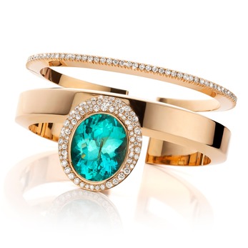 Rings with Paraiba tourmaline and diamonds in 18k yellow gold