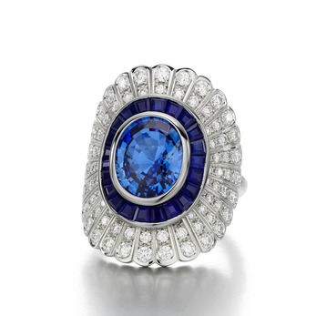 ‘Daisy’ ring with sapphire and diamond in 18k white gold