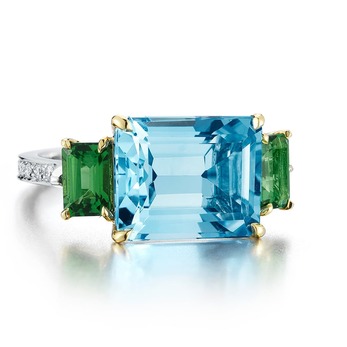 'Florentine' ring with blue topaz, tourmaline and diamonds in 18k white gold