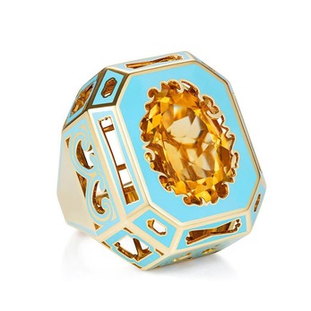 'Mystèré' ring with citrine in enamel and 18k yellow gold
