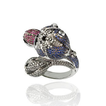 'Passion' ring with sapphire, ruby and diamond 
